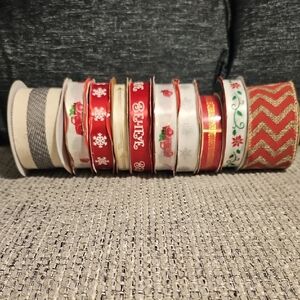 Festive Holiday Ribbon Set - Red, White, Gold